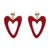 Statement Glitter Ripple Resin Heart Drop Earrings - Red