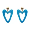 Statement Glitter Ripple Heart Drop Earrings - Aqua
