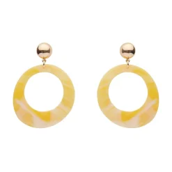 Statement Marble Resin Circle Drop Earrings - Yellow