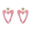 Statement Marble Resin Heart Drop Earrings - Pink