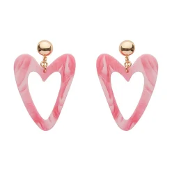 Statement Marble Resin Heart Drop Earrings - Pink