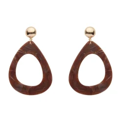 Statement Marble Resin Tear Drop Earrings - Brown