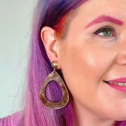 Statement Marble Resin Tear Drop Earrings - Brown