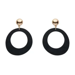 Statement Ripple Resin Circle Drop Earrings - Black