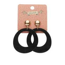 Statement Ripple Resin Circle Drop Earrings - Black