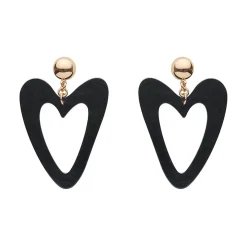 Statement Ripple Resin Heart Drop Earrings - Black