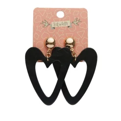 Statement Ripple Resin Heart Drop Earrings - Black