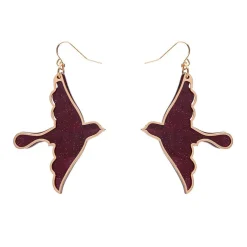 Swallow Ripple Glitter Resin Drop Earrings - Burgundy